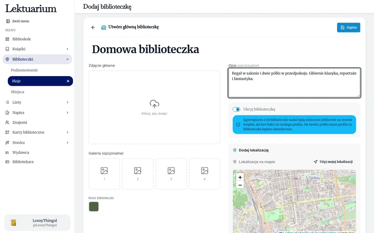 Formularz nowej biblioteczki