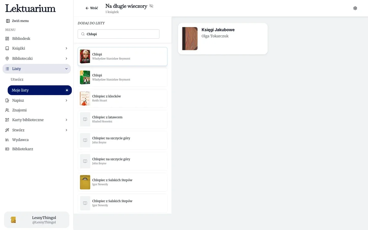 Lista z panelem wyszukiwania po lewej