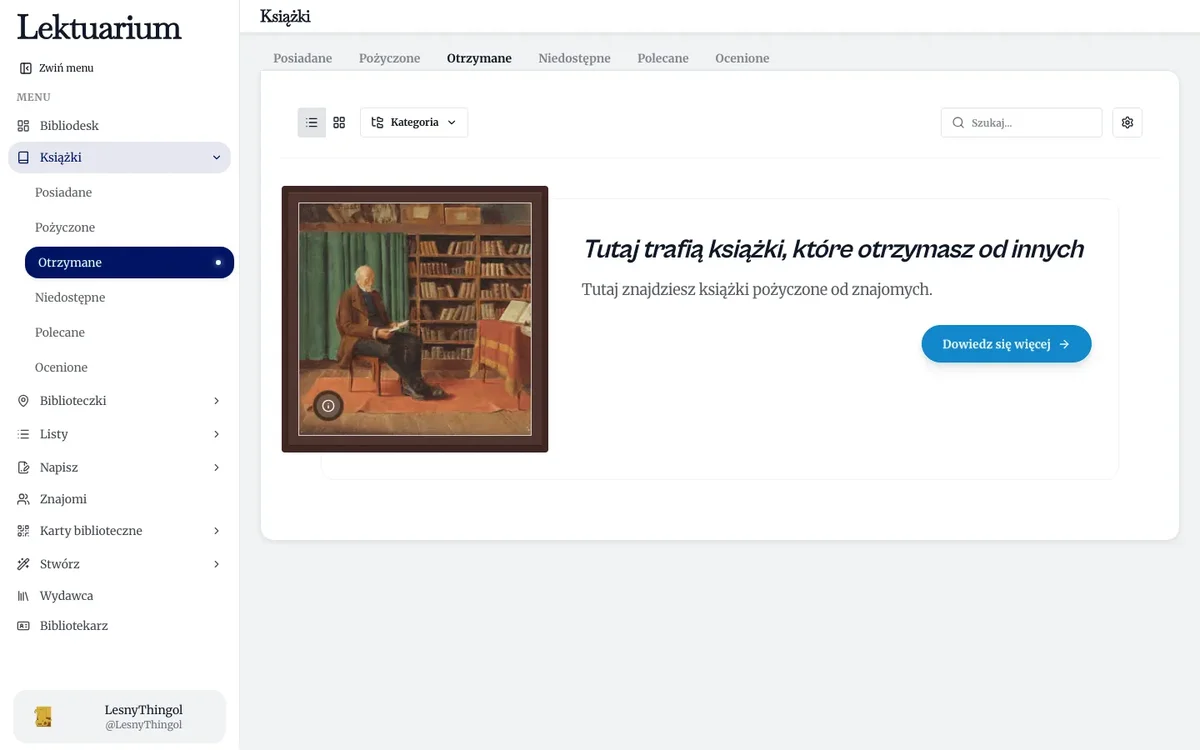 Pusta zakładka Otrzymane