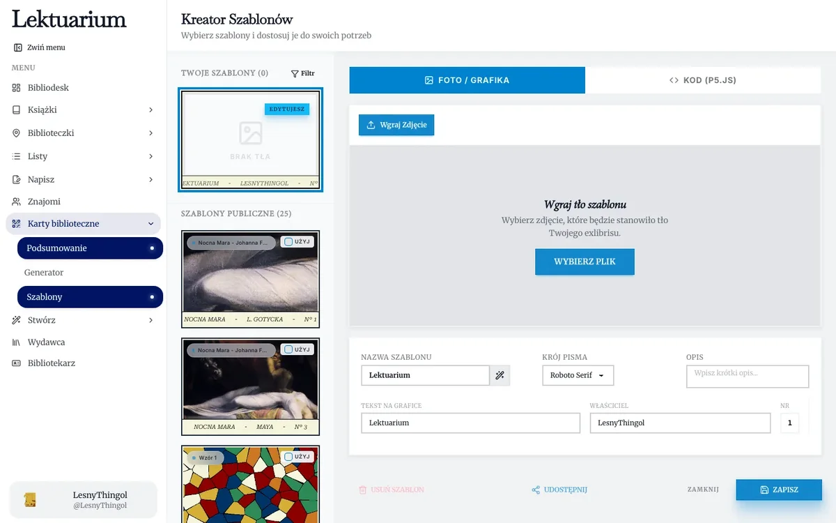 Kreator szablonów, zakładka Foto / Grafika