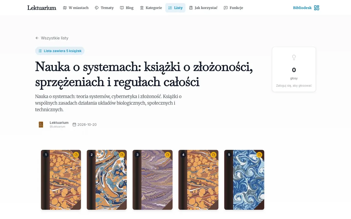 Strona listy z ponumerowanymi książkami